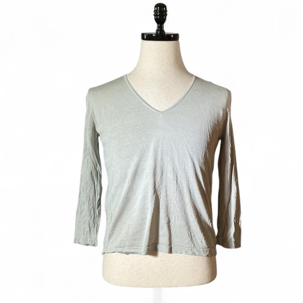 Linda‎ Allard Ellen Tracy Petite L Grey Silk Coastal Sustainable 3/4 Sleeve Top